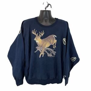 Vintage Champion Double Reverse Weave Whitetail Deer Sweatshirt Navy Size XL